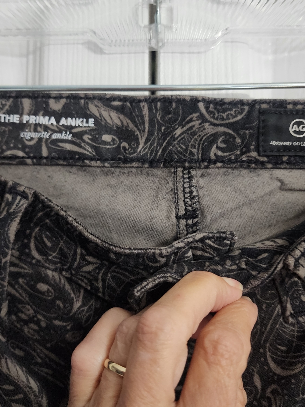 Step Out  NWT Ag Adriano Goldschmied Black Paisley Prima Ankle Cigarette Jeans - Picture 4 of 15